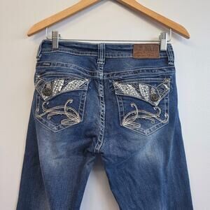 Adiktd Y2K Low Rise Wide Leg Jeans Bling Pockets Distressed Size 6 / 29 Long